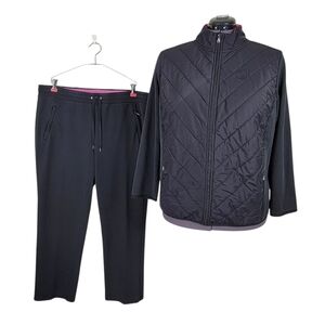 Lauren Ralph Lauren Tracksuit Women Size 2X Black Quilted Jacket Mock Neck